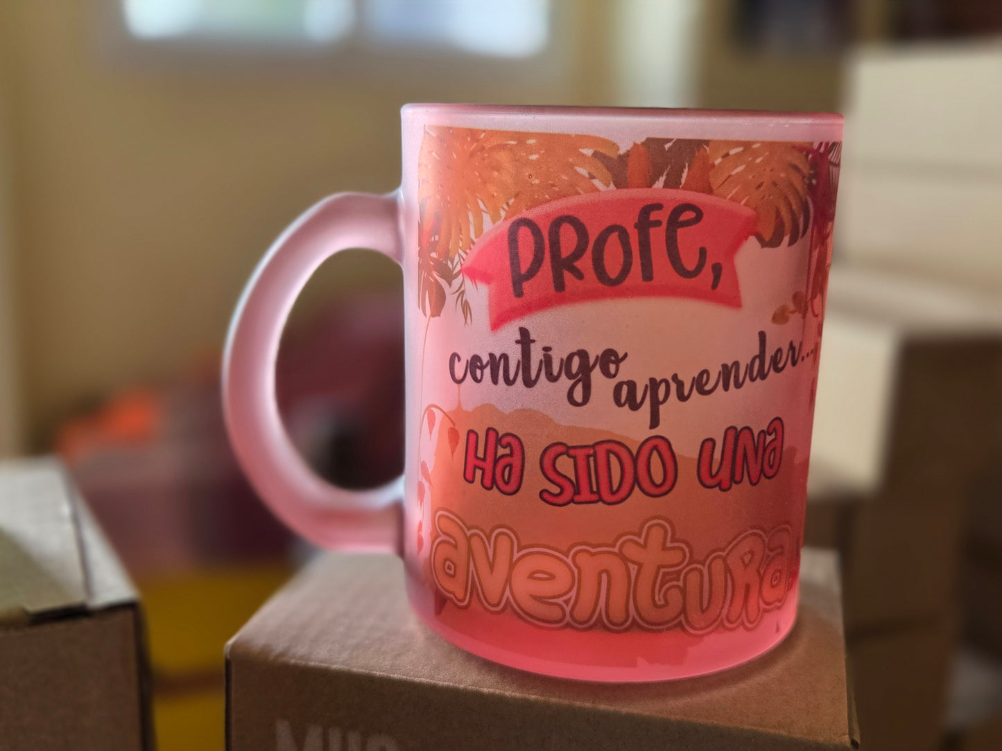 Taza de cristal personalizada para profes aventureros