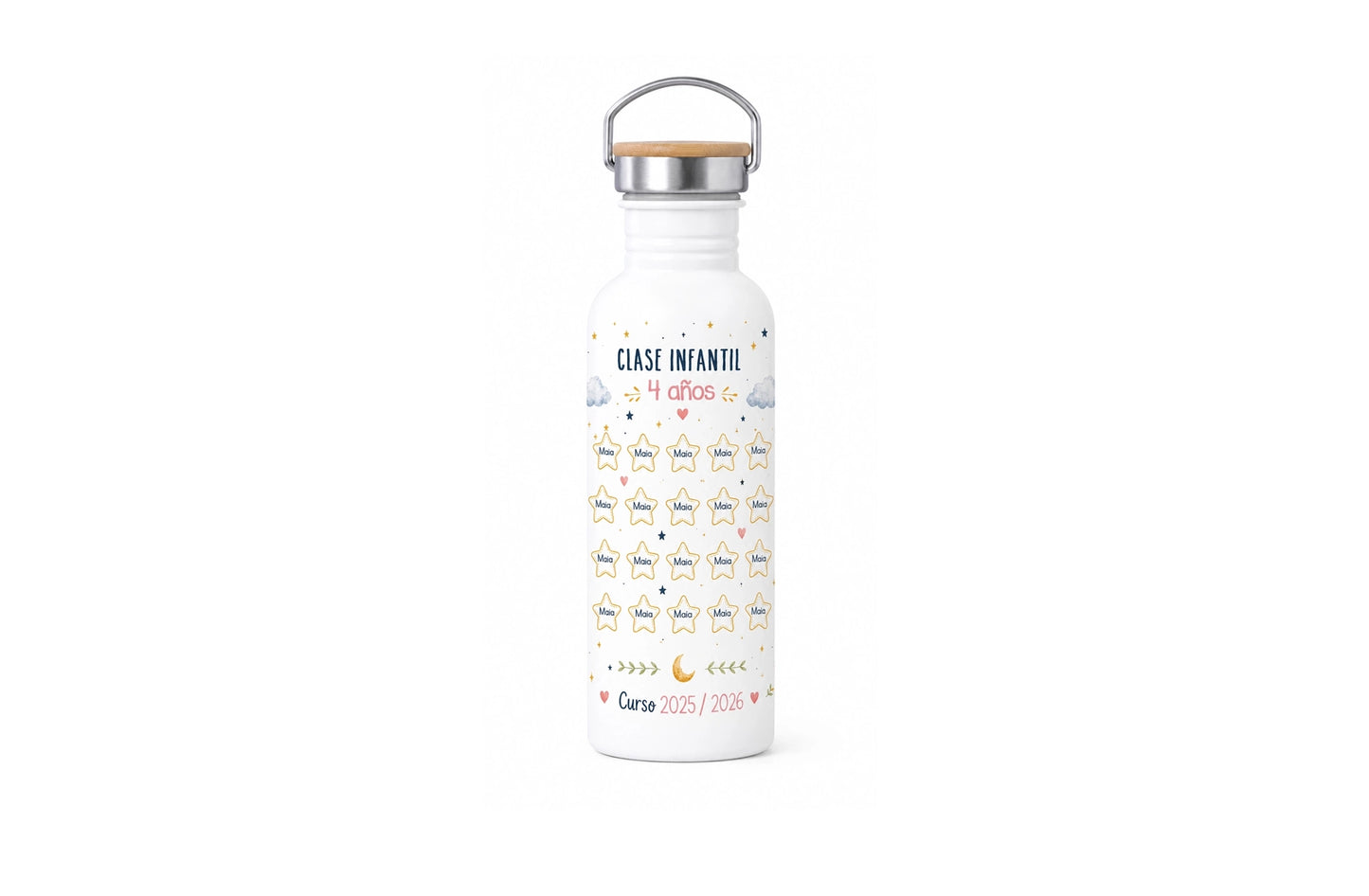 Botella personalizada para profesora - "Te queremos hasta la luna y vuelta"