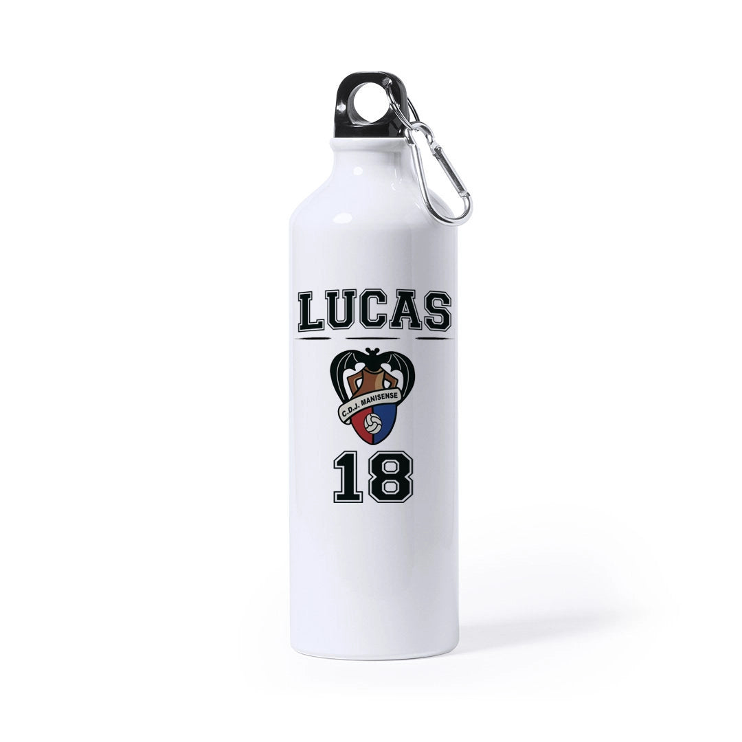 Botella personalizada para jugadores de fútbol | Con nombre, dorsal y escudo del equipo