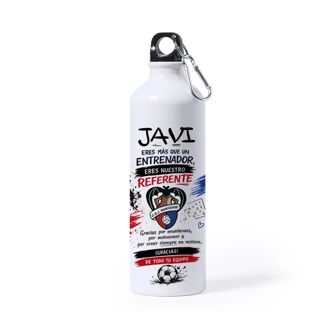 Botella personalizada para entrenador de fútbol | Regalo original con nombre y escudo del equipo