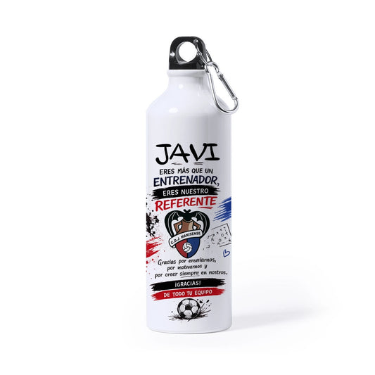 Botella personalizada para entrenador de fútbol | Regalo original con nombre y escudo del equipo