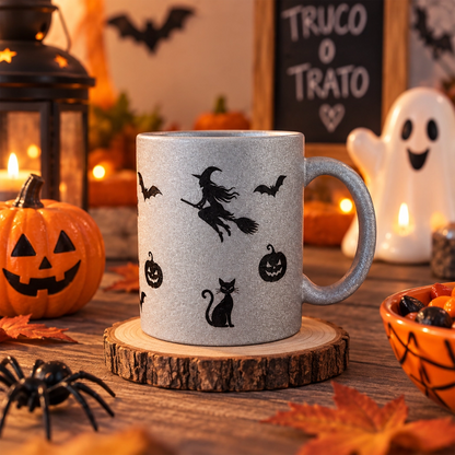 Taza de Halloween plateada con brillo | 350 ml 🎃