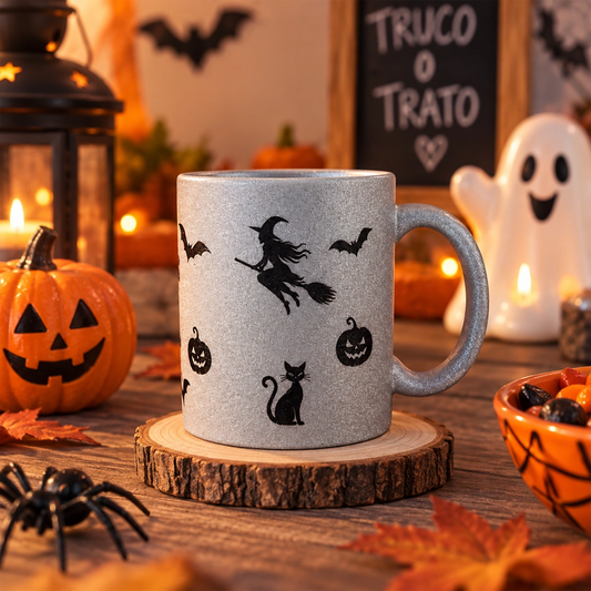 Taza de Halloween plateada con brillo | 350 ml 🎃
