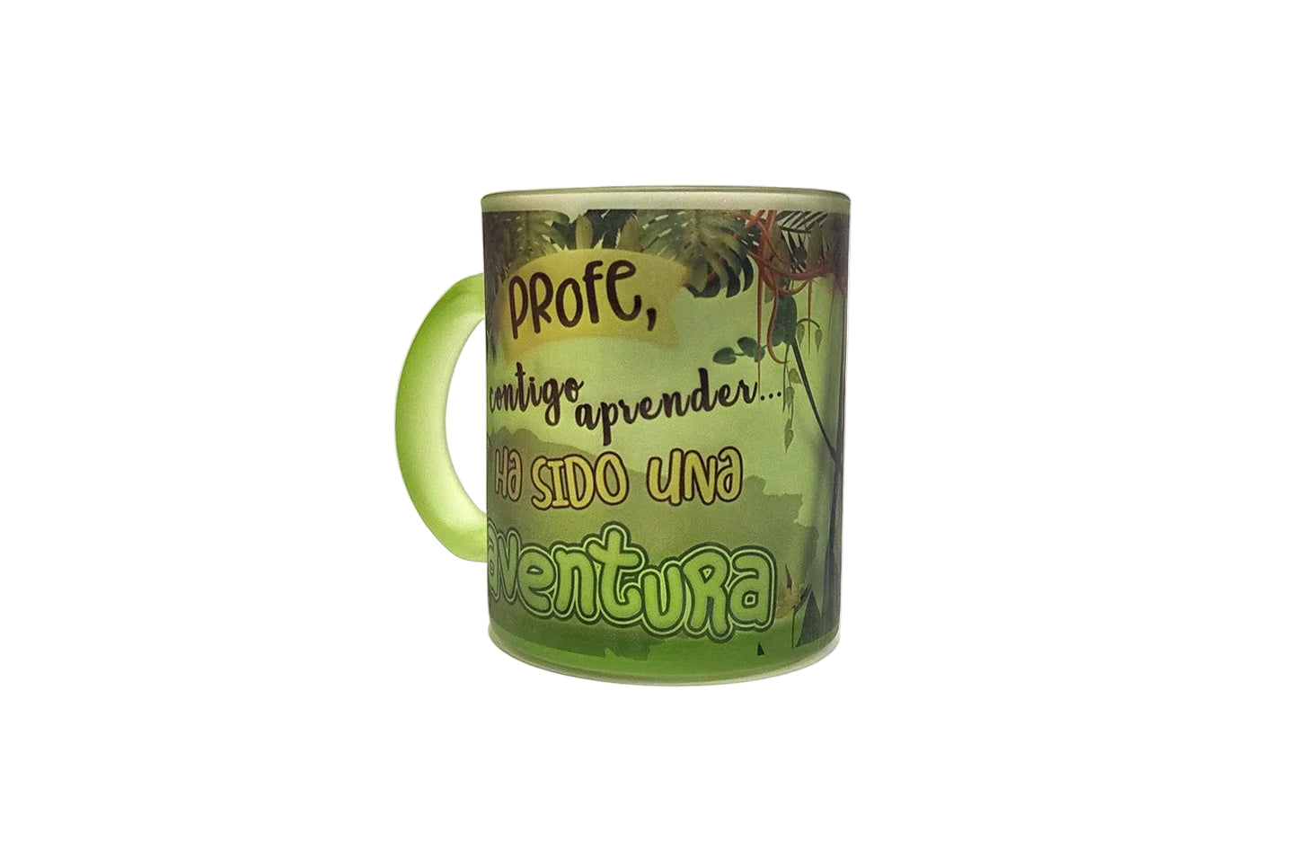 Taza de cristal personalizada para profes aventureros